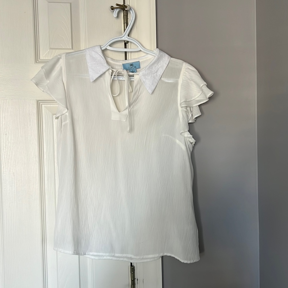 Nordstrom CeCe white lace ruffle top